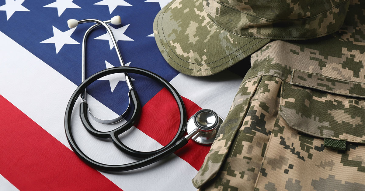 Stethoscope and Military Uniform on American Flag