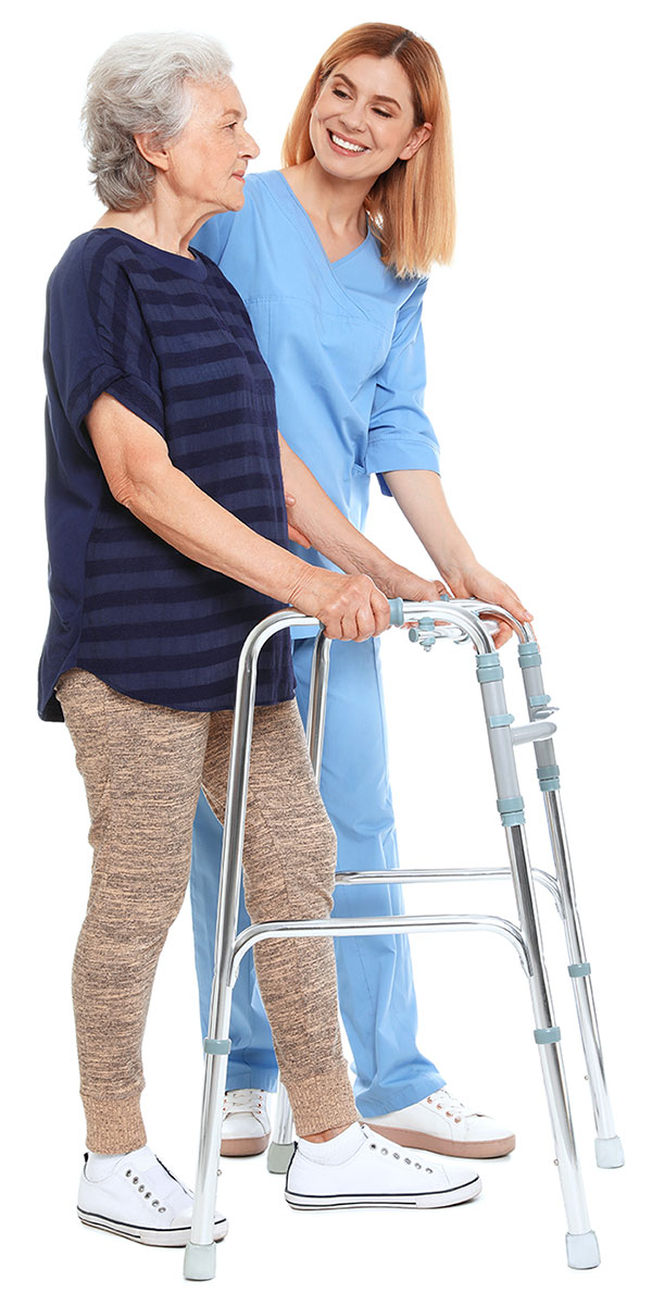 caretaker elderly woman walking